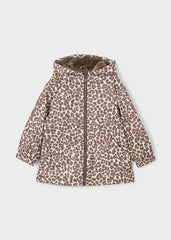 Mayoral Girls Raincoat in chestnut with leopard print.