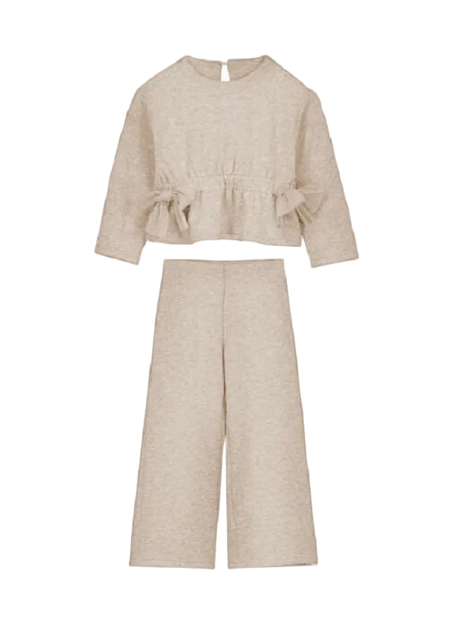 Mayoral Girls Knit Trouser Set in soft beige tones