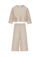 Mayoral Girls Knit Trouser Set in soft beige tones
