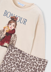 Mayoral knit leggings set featuring a striking leopard print on a warm chestnut base