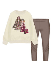 Mayoral Girls Coordinated two-piece outfit featuring a girls fashion print pullover paired with blotch print leggings.