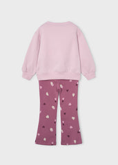 Mayoral Cosy fleece pullover with adorable bear design paired with heart-print leggings. Soft Violet