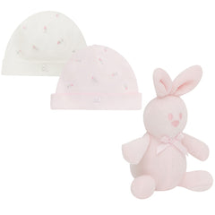 LINZI 2 Hat Gift Set with Embroidered Rosebud & Toy