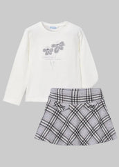 Mayoral Girls Cream Long Sleeve Top and Plaid Skirt
