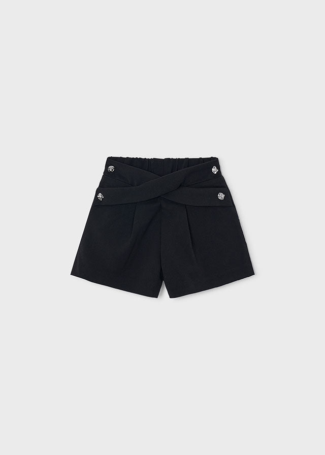 Mayoral girls cotton ruffled neckline blouse matched with pleated skorts in classic black