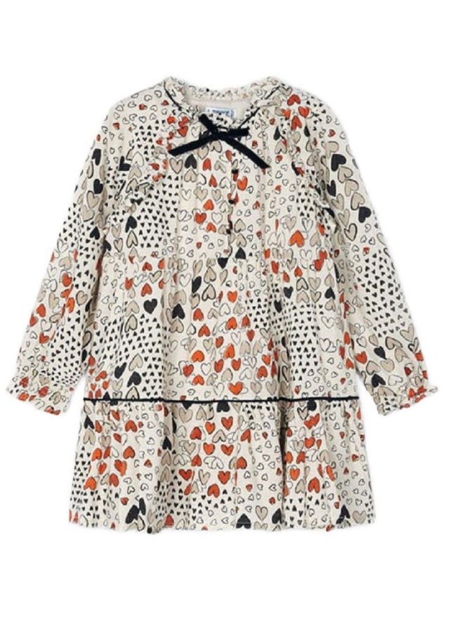 Girls Hearts Print Dress Metallic Thread