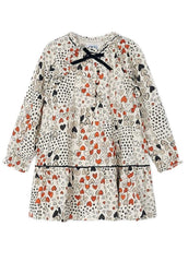 Girls Hearts Print Dress Metallic Thread