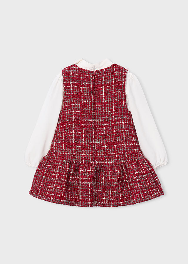 Mayoral Girls Combined  Checkered Pinafore Dress in red