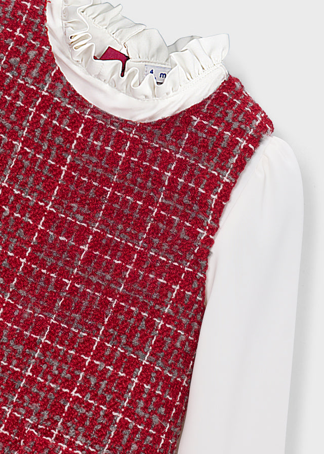 Mayoral Girls Combined Pinafore Dress in red