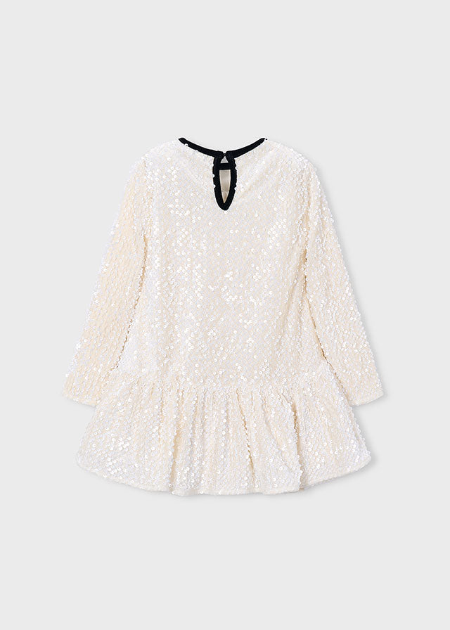 Mayoral sequin dress for girls featuring a charming bow detail.