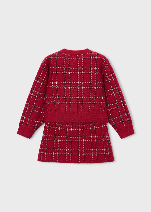 Mayoral Girls Red Tricot Skirt Set – a coordinated cardigan and skirt duo