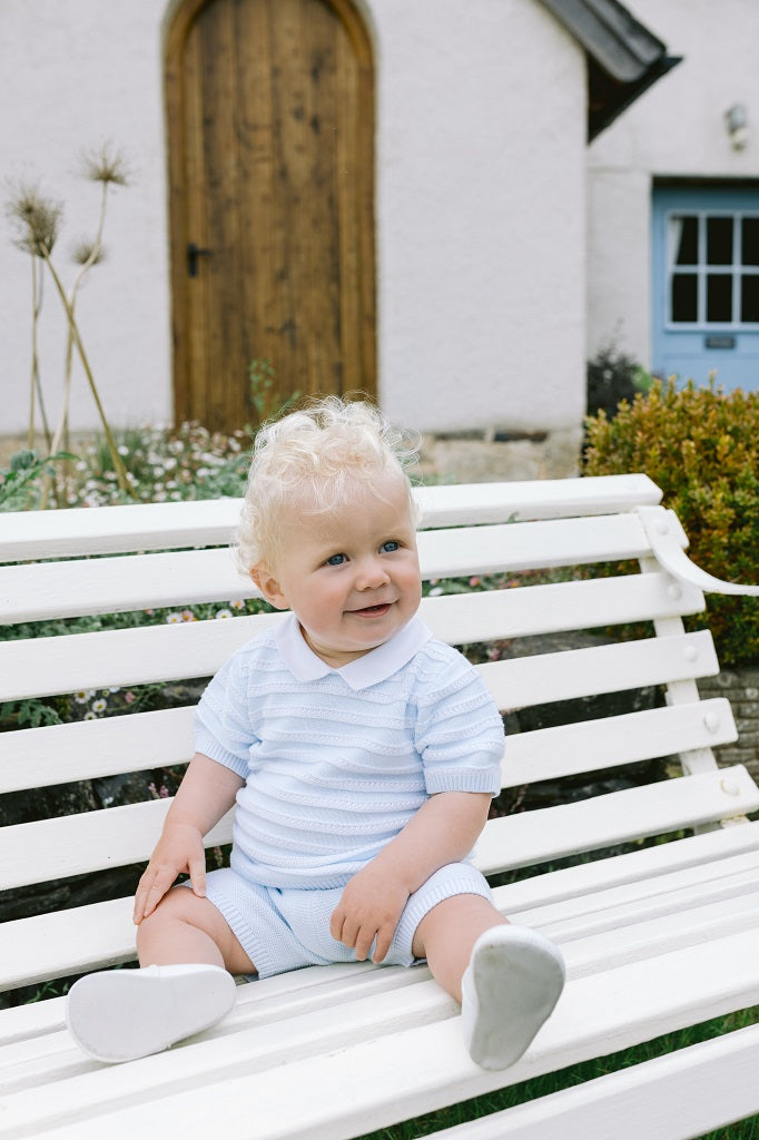 Emile et Rose Baby Blue 2 Piece Knit Short Set