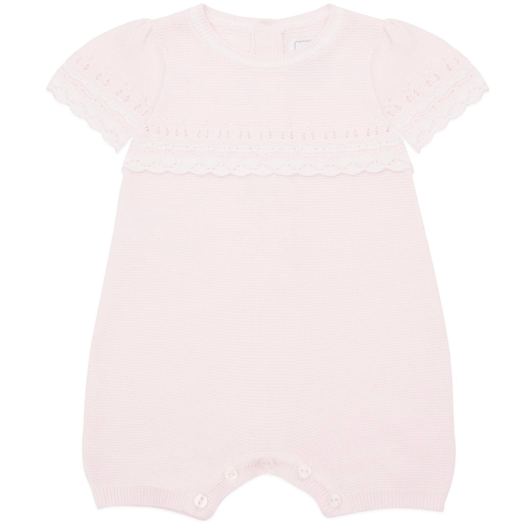 Emile et Rose Baby Pink Knit Lace Romper