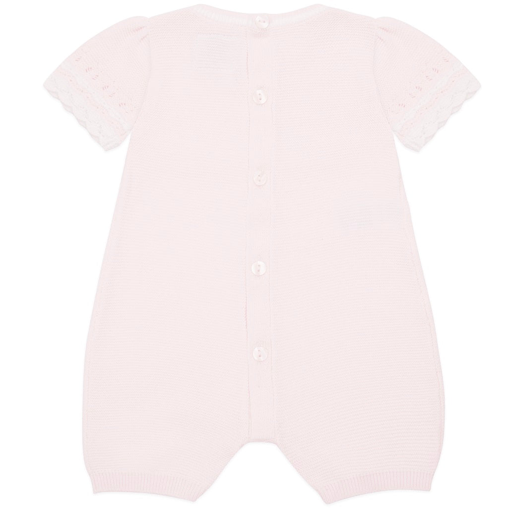 Emile et Rose Baby Pink Knit Lace Romper