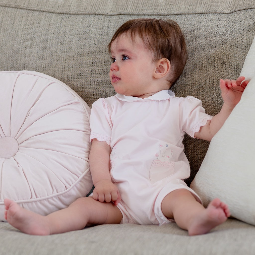 LOUISE Romper with floral emb, pockets & collar