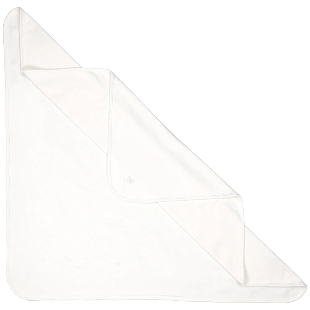 EMILE ET ROSE The softest cotton is used for this square white blanket with rounded corners with an embroidered Emile et Rose logo in one corner.