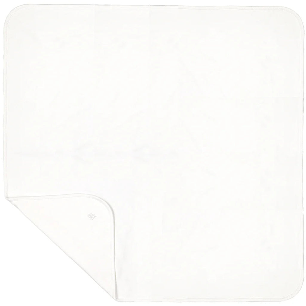 EMILE ET ROSE The softest cotton is used for this square white blanket with rounded corners with an embroidered Emile et Rose logo in one corner.