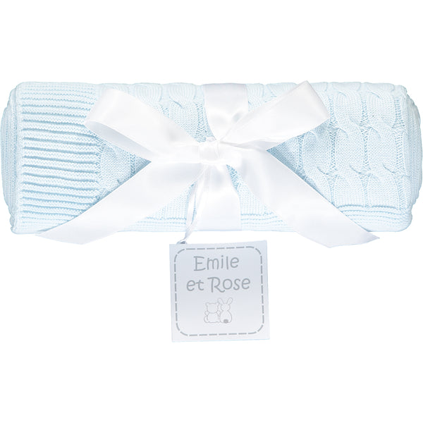 EMILE ET ROSE Gino An absolute essential for newborn babies, is this blue knitted baby blanket. 