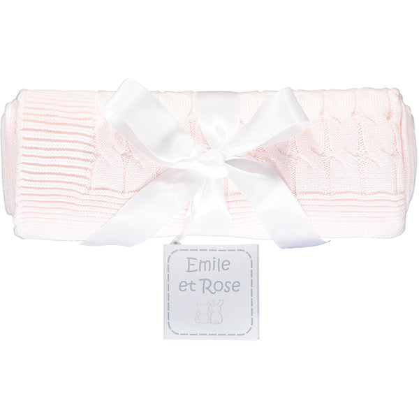 EMILE ET ROSE Gillian An absolute essential for newborn baby girls, is this pink knitted baby blanket.