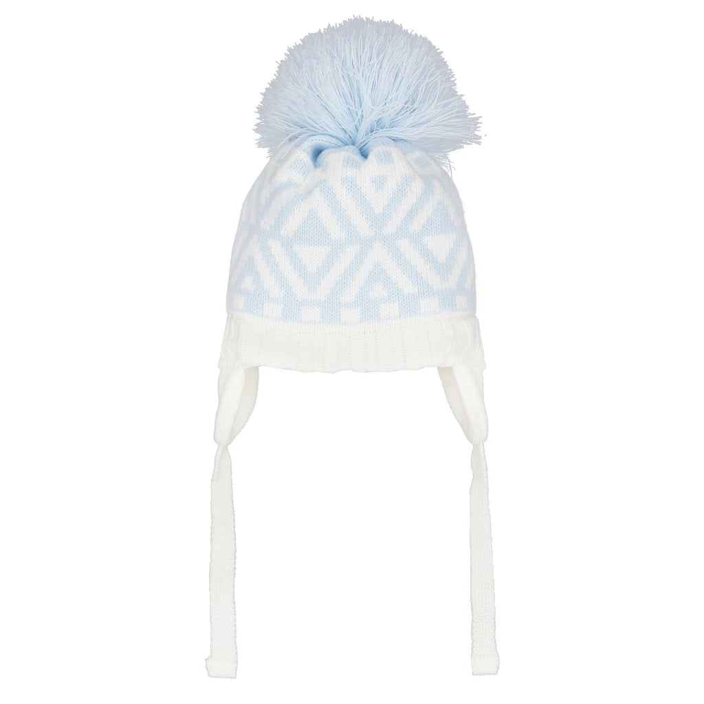 Pastels & Co Baley Nordic knit hat with single pom pom. Blue/White