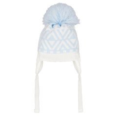 Pastels & Co Baley Nordic knit hat with single pom pom. Blue/White