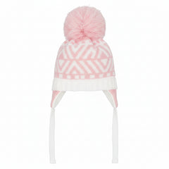Pastels & Co Baley Nordic knit hat with single pom pom. Pink/White