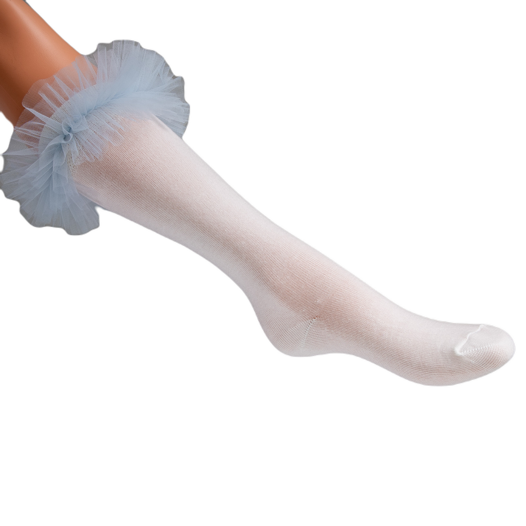 Girls Daga knee high socks, the light blue tulle trim adds a touch of glam for any special occasion.&nbsp;