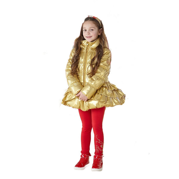 ADEE AMY Gold Shimmer faux fur hooded jacket