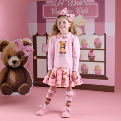ADEE Bear Print Bow Knee High Socks