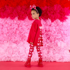 ADEE Lane Heart Print Bow Hairband Red