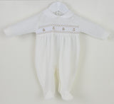 PEX Teddy Smocked Sleepsuit Ivory