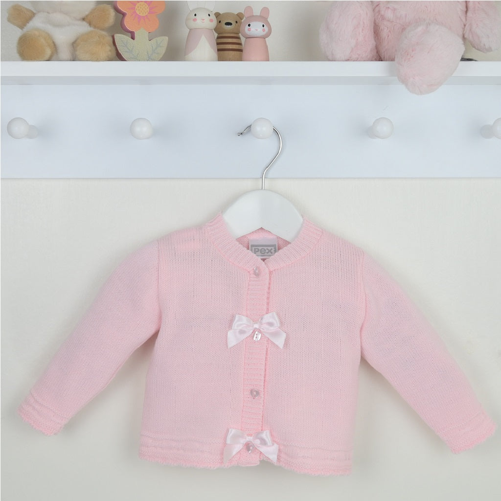 Pex Bow Cardigan for baby girls in pale pink colour