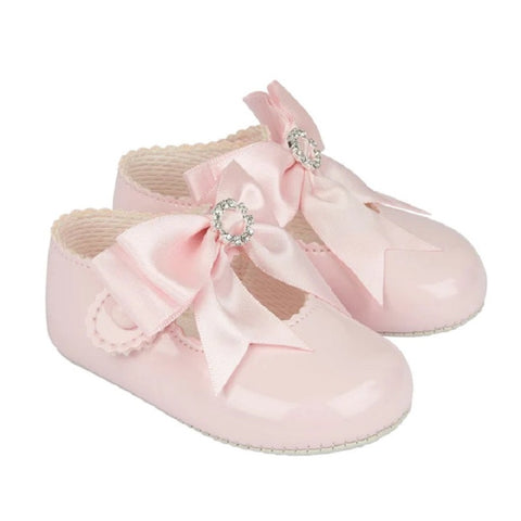 Pre-Walker Pink Diamante Bow Patent Shoes