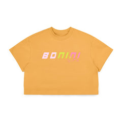 BONINI by ADee The Shine cropped logo t-shirt features a gradient colour logo across the front. Florida Orange