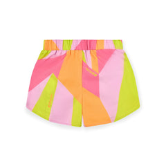 BONINI by ADee The Spark shorts are made in sikly all-over print poly with an elasticated waistband and logo taping down the sides. Hot Pink
