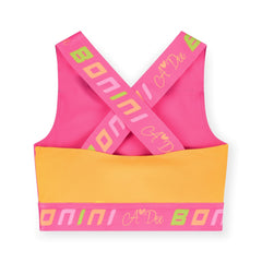 BONINI by ADee The Flex colour block crop top features logo tape cross back straps and is designed to match pieces within the collection. Hot Pink