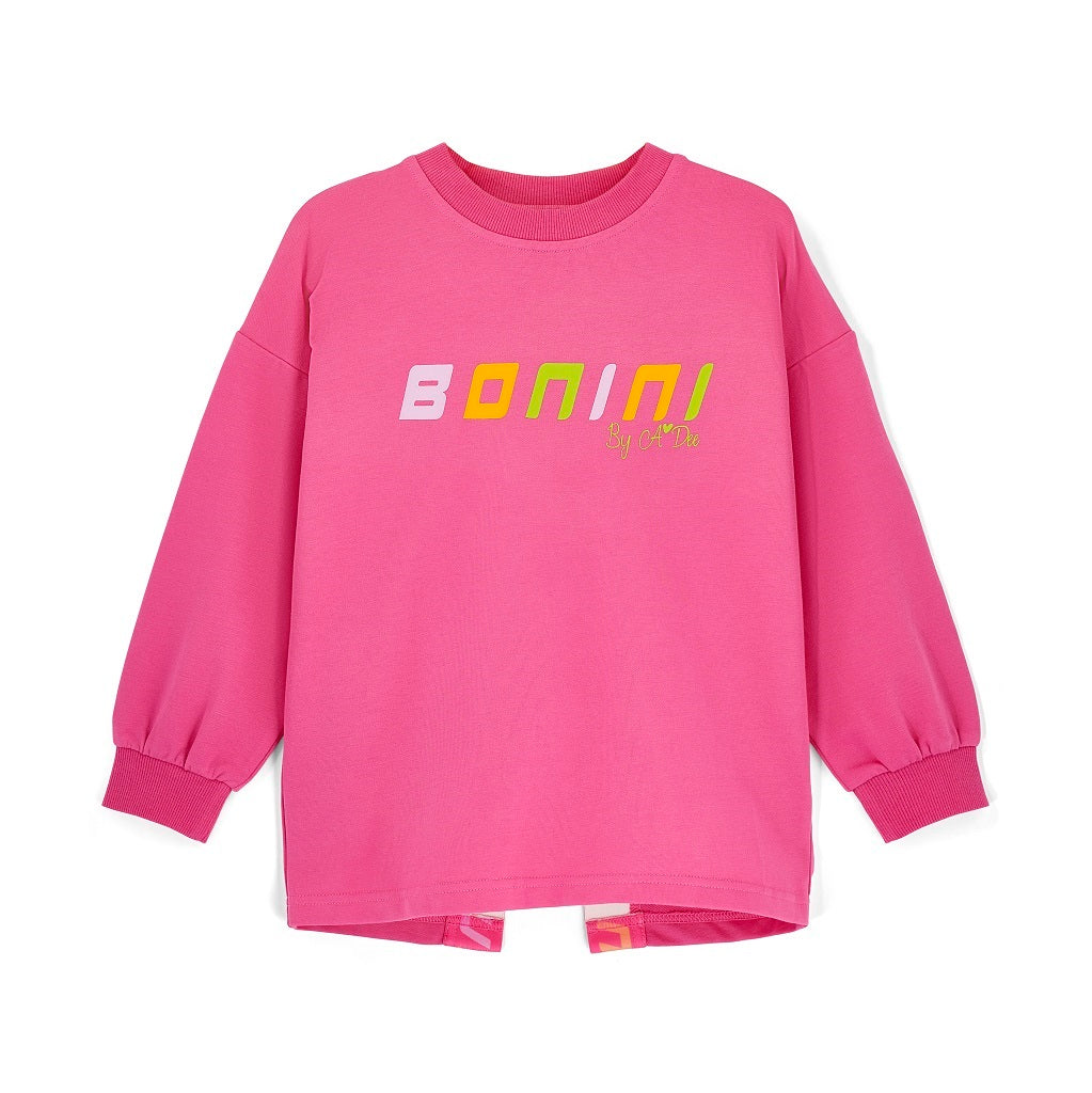 The Groove sweatshirt features a stylish contrast Bonini logo artwork on the front. Finished with Bonini By A*Dee logo tape around the cuff and on the overlapping split hem at the back. Hot Pink
