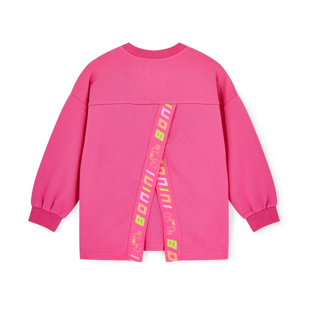 The Groove sweatshirt features a stylish contrast Bonini logo artwork on the front. Finished with Bonini By A*Dee logo tape around the cuff and on the overlapping split hem at the back. Hot Pink
