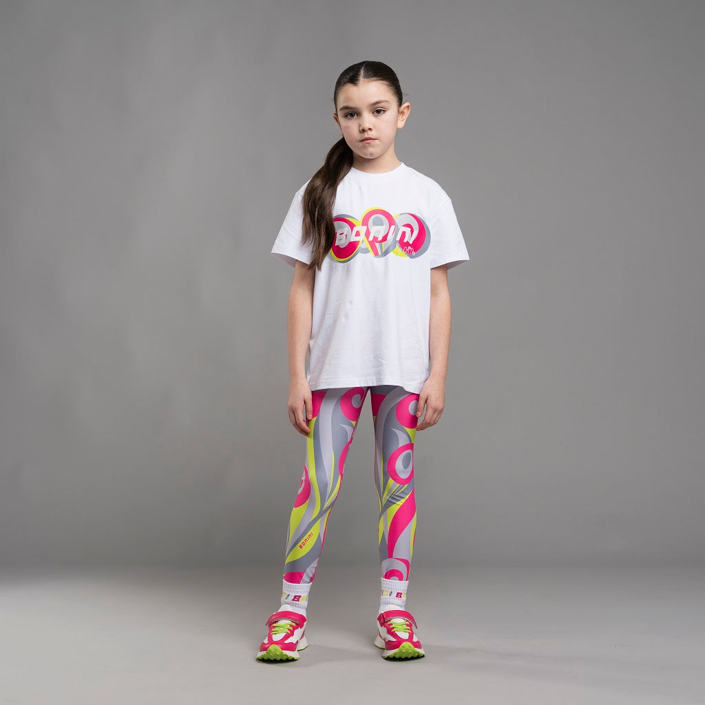 BONINI by ADee The white Dynamic t-shirt features a supercool swirl Bonini logo graphic on the front. The perfect Bonini basic. Bright White/Hot Pink