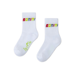 BONINI by ADee White Twirl sports socks, featuring a contrast multi-colour logo around the cuff.