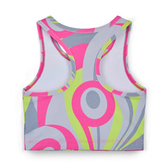 BONINI by ADee The Ignite Crop Top features a streamlined fit with a racerback design and bold swirl print for a vibrant, athletic look. Hot Pink