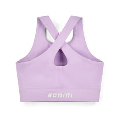 BONINI by ADee The Aspire Crop Top with a twist! Features a printed logo artwork on front and back has a cross over detail. Lilac