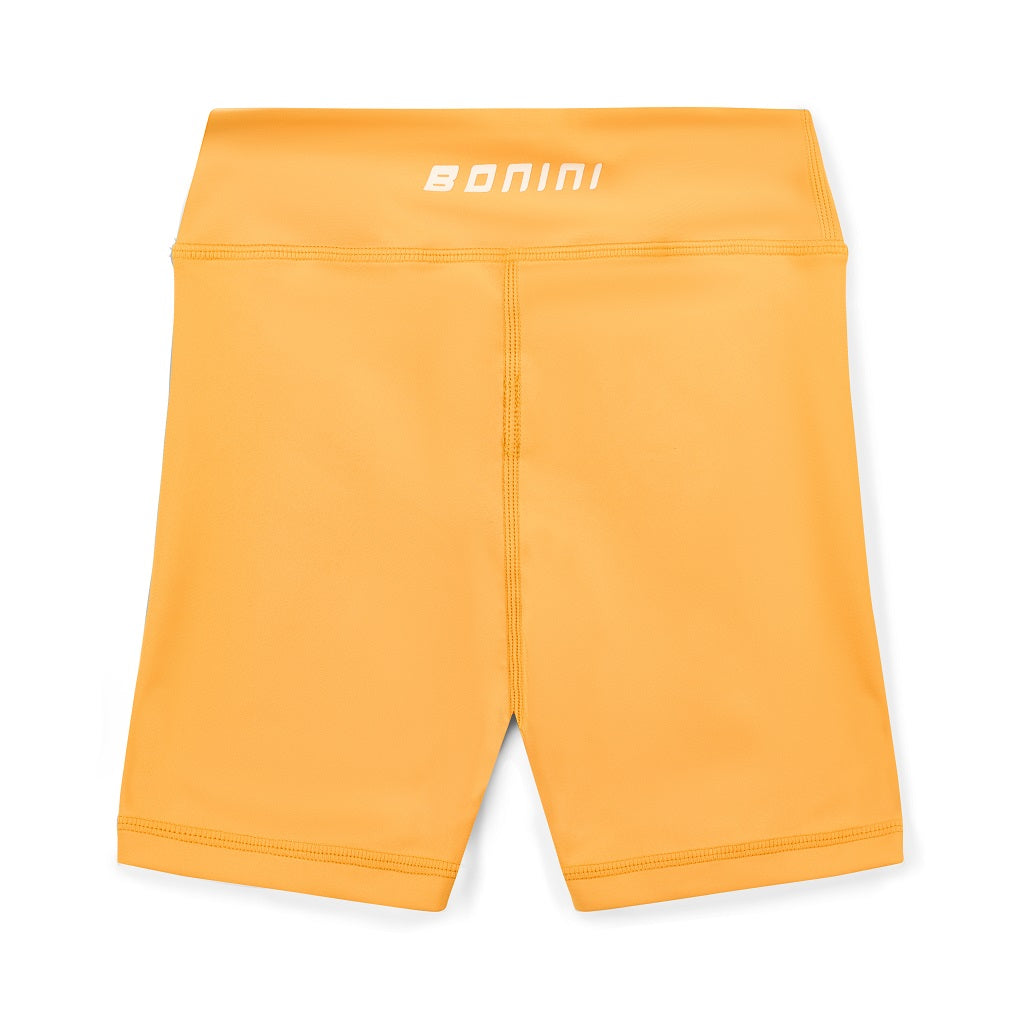 BONINI by ADee Aspire cycling shorts. Made from our signature fabric, a blend of polyester and elastane for ultimate stretch and comfort, it features a printed Bonini logo on the front and back. Florida Orange