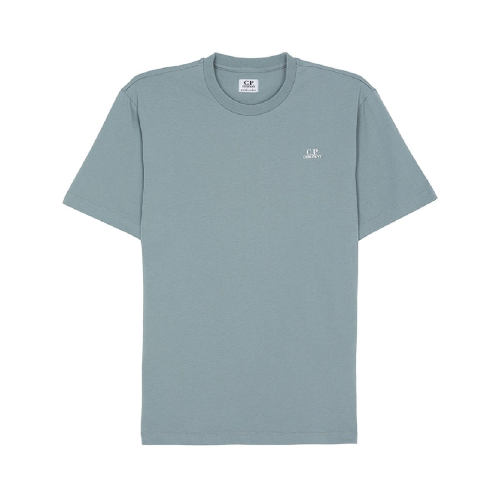 CP Company Kids Cotton short sleeved t-shirt. Chest and back with printed logo, ribbed crewneck. Regular Fit. Silver Blue