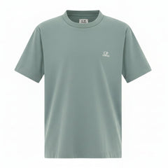 C.P. COMPANY Boys Cotton short sleeved t-shirt. Chest and back with printed logo, ribbed crewneck. Regular Fit. Silver Blue