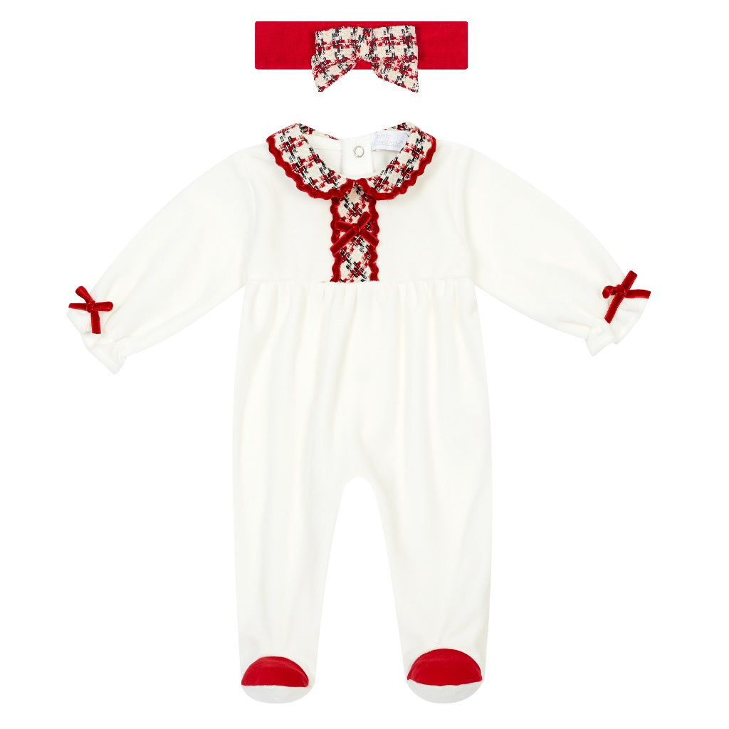 Deolinda Chic All In One with headband for baby girls. White/Red