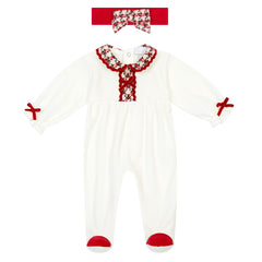 Deolinda Chic All In One with headband for baby girls. White/Red