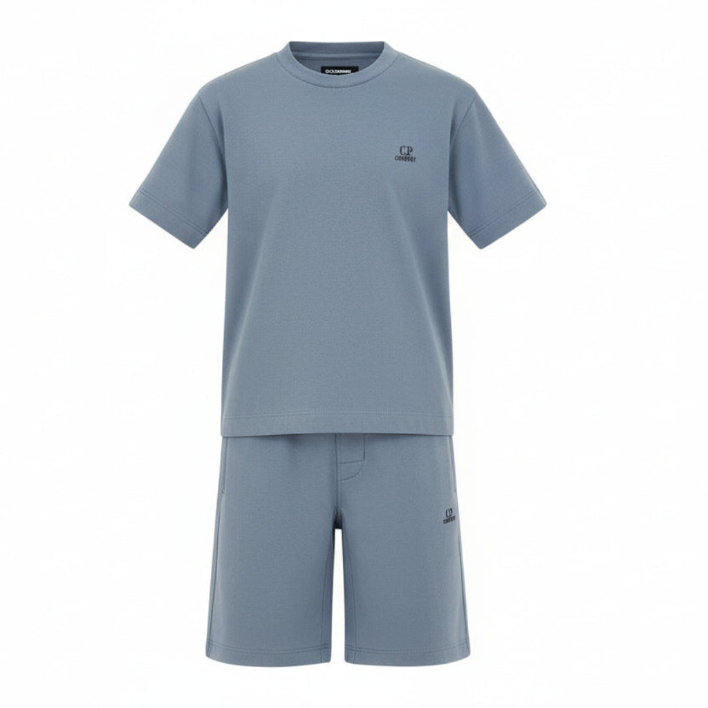 C.P. COMPANY Boys Cotton Jersey T-shirt with matching shorts
T-SHIRT Ribbed crewneck, chest printed logo. Silver Blue