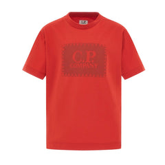 CP Company Kids Chest printed logo t-shirt, ribbed crewneck. Regular Fit. Red
