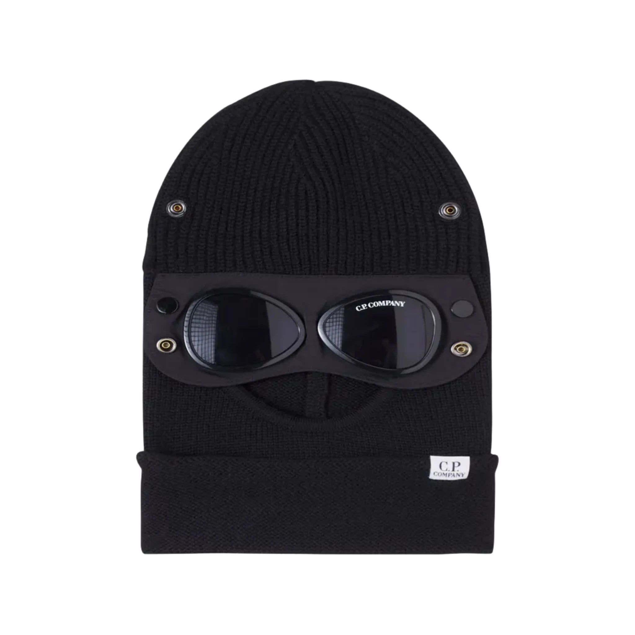 C.P. Company Kids' balaclava in black delivers warmth and protection with full-face coverage ideal for snowy play and cold weather outings. Crafted from soft wool. 